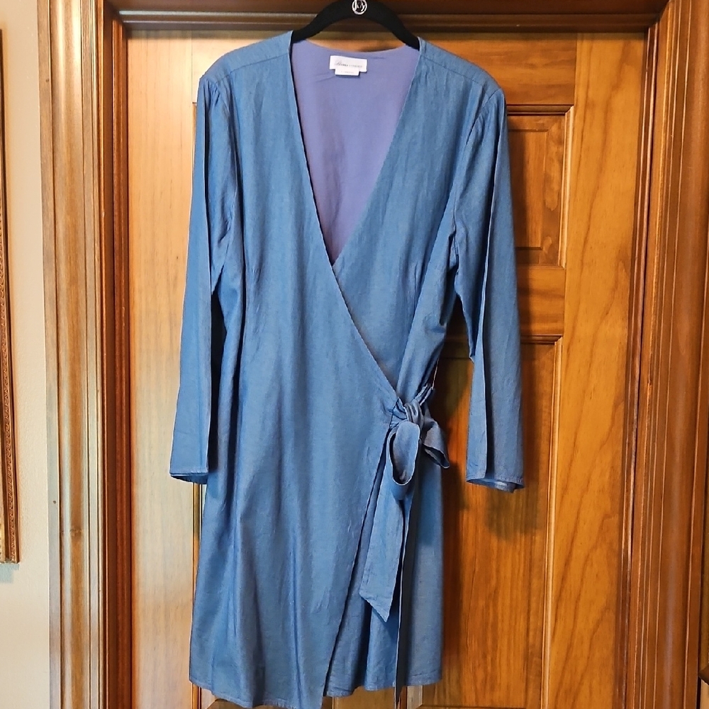 Lovers + Friends Chambray Wrap Dress With Tie XL